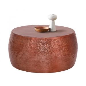 Womo-design - Table Basse Martel&eacute;e de Salon, Table d'Appoint Ronde Artisanale, &oslash; 90x45 cm en Aluminium Cuivre, Design Oriental, Finition Martel&eacute;e,