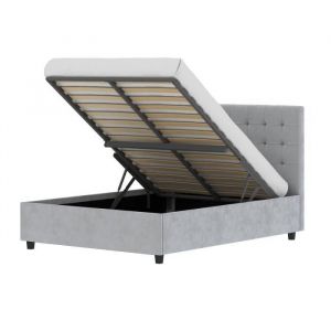 Lit coffre adulte eliza 140 x 190 cm - Sommier inclus - Gris foncé