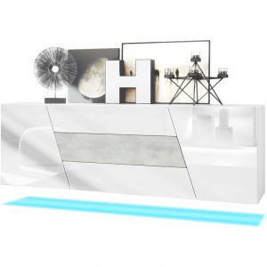 Image de Buffet Commode Dressoir Crédence Houston pendaison Blanc mat - haute brillance - Aspect Béton Oxyde avec éclairage led - Aspect Béton Oxyde avec