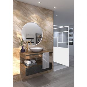 Miroir rond décoratif avec cadre blanc en alu - 80 cm - Fabrication Française