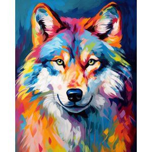 Broderie diamant : Loup Coloré Abstrait - toile tendue sur chassis