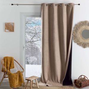 Home maison Rideau thermique phonique et semi occultant KONFOR Beige 140x300 cm