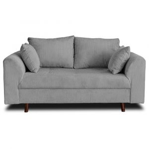 Canap&eacute; droit 2 places en velours c&ocirc;tel&eacute; gris clair