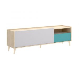 Meuble tv Dmill, Buffet bas pour le salon, Buffet tv pour le salon, 155x43h47 cm, Chêne et Blanc - Dmora