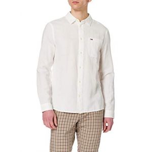 Tommy Jeans TJM Linen Blend Shirt Chemise, Blanc, S Homme