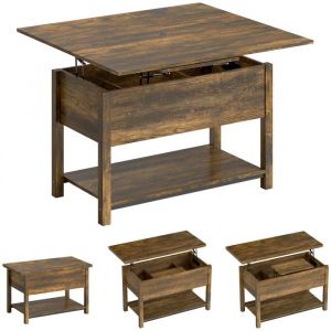 Homcom Table basse relevable - plateau pliant, compartiment et étagères - panneau de particule - 100x45x50,5cm - brun rustique
