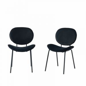 Image de Lot de 2 chaises incurvées en velours noir Pieds en métal laqué noir L58,5 x l56 x H85 cm S ILA