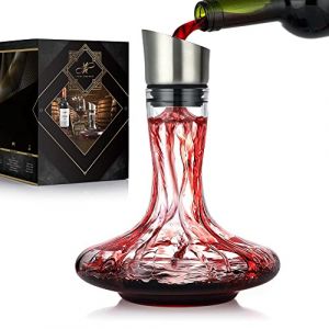 NEW PACIFIC YOUYAH Carafe à Décanter le Vin Rouge avec Aérateur & Filtre Intégrés,Verre de Cristal Sans Plomb 100% Soufflé à la M