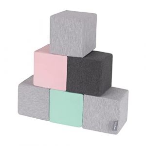 Image de Blocs Mous Pour B&eacute;b&eacute; 6 Pi&egrave;ces Cubes De Construction En Mousse 14Cm, Cubes: Gris Clair/Gris Fonc&eacute;/Rose/Menthe - cubes: gris clair/gris