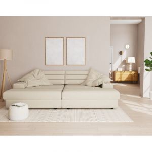 Giulia - canap&eacute; droit 4 places double m&eacute;ridienne - assise profonde - en tissu textur&eacute; - beige
