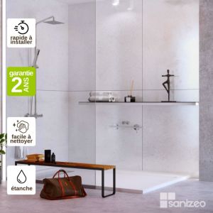 Kit de 2 Panneaux Mural Revetement Décoratif Salle de Bains Douche et WC, L120l1200.4 cm, effet minéral blanc, KOBERT IN Verona White
