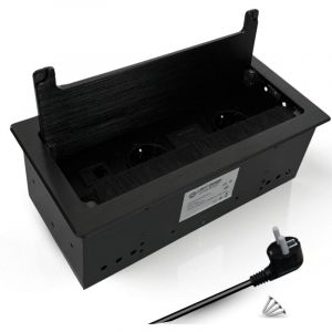 Evotrade Multiprise R&eacute;tractable 2 Schuko + USB A+C 10W, HDMI, RJ45, Fermeture Amortie, Bureau, Cuisine, Plan de Travail, 1,5m, Noir