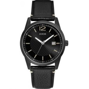 Guess Montre W1186G2 - PERRY Boitier Acier Noir Bracelet Cuir Noir Cadran Noir Homme