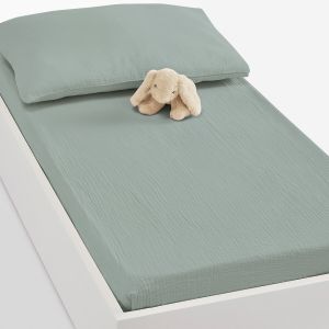 Drap housse bébé gaze de coton bonnet 17 cm, K la Vert De Gris Taille 70X140 cm