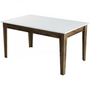 Menzzo Table de salle &agrave; manger avec rangement Fiorita 145cm Bois et Blanc