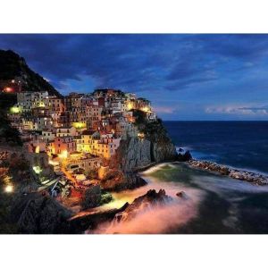 Figured'Art Peinture par Num&eacute;ro Adulte Village au bord de Mer - Activit&eacute; Manuelle Kit de Loisir Cr&eacute;atif DIY Num&eacute;ro d'Art Complet - 40x50cm sans ch&acirc;ssis en bois