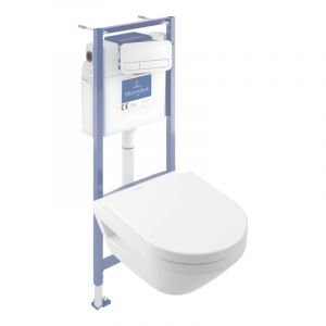 Villeroy & Boch Pack wc suspendu sans bride Architectura Twistflush [e³] rond + bâti-support sol et mur + plaque blanc