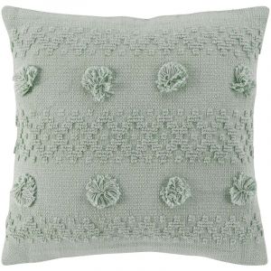 Coton d'intérieur Coussin Déco à Pompons "Alenia" 40x40cm Menthe