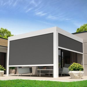 Intersun Coffre à coulisses pour pergola LOLITE 4,00x2,50 M (Motorisé à Télécommande - Blanc - Gris Graphite)