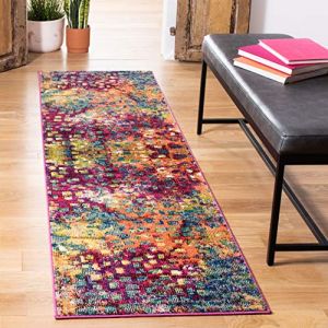 Safavieh Tapis Boho pour Salon, Salle à Manger, Chambre à Coucher - Monaco Collection, Tapis à Poil Court, Rose et Multi, 80 x 180 cm