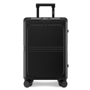 ONYX Hybrid Pro Hand Luggage Suitcase with Front Pocket 38 Litres - Recycled Polycarbonate and Zipperless Design - Travel Suitcase with TSA Lock and Spinner Wheels - Lightweight Trolley with Laptop Compartment - Onyx Black