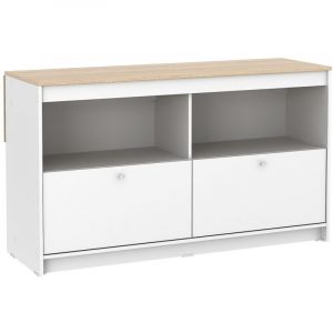 Ilot central de cuisine avec 2 portes et 2 niches - Blanc et ch&ecirc;ne - TEKYNA