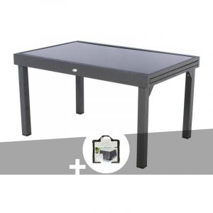 Hesperide Table extensible rectangulaire en verre Piazza 6/10 places Gris anthracite + Housse