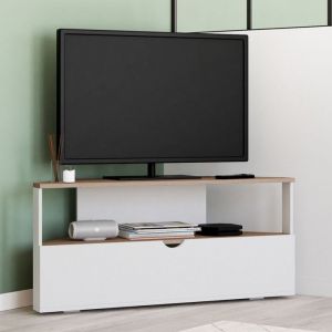 Idmarket Meuble TV 100 cm d'angle ELI bois façon hêtre et blanc