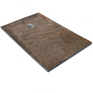 U-tile - Receveur de douche cuivre 150 x 100 cm haute densité pierre naturelle - grille carrée excentrée