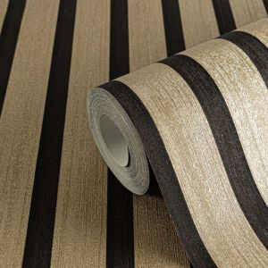 A.S. Creation Papier peint intissé avec motif lambris effet métallisé 0,53 x 10,05 m - Noir Or Métallique - Papier peint imitation bois Made in Germany - 786272