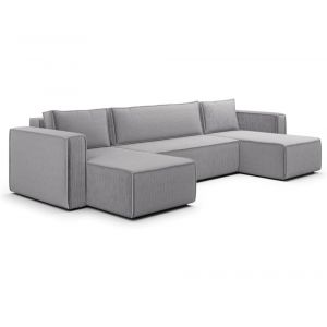 Meublesline Canapé panoramique convertible en velours côtelé gris