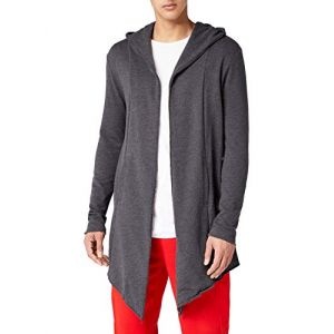 Urban classics Long Hooded Open Edge Cardigan Gilet, Gris (Charcoal), Small Homme