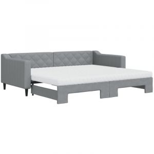 VidaXL Lit de jour avec gigogne et matelas gris clair 90x200 cm tissu, canap&eacute;-lit, canap&eacute;-lit confortable, lit de jour gigogne, lit d'appoint