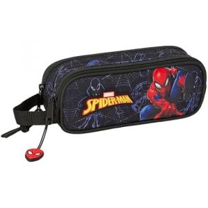 Safta Spiderman Attack Trousse Double pour Enfant, idéale pour Les Enfants d'âge Scolaire, Confortable et Polyvalente, qualité et résistance, 21 x 6 x 8 cm, Noir, M, Décontracté