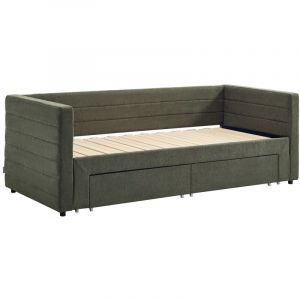 Lit banquette 2 x 80 x 200 cm - Avec sommier peigne et tiroirs - Tissu textur&eacute; - Vert - CAMITY