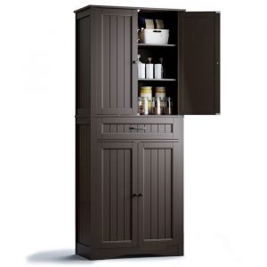 Buffet 180 cm Bealife Meuble de Rangement de Cuisine avec 1 Tiroir 4 Portes 4 &Eacute;tag&egrave;res pour Salles &agrave; Manger Vintage 73 x 19 x 180 cm