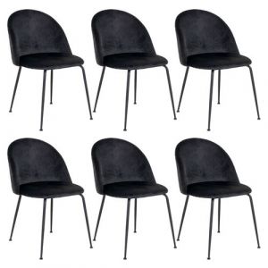 Image de Meyrin Lot de 6 Chaises Velours Noir et Pieds M&eacute;tal Noir Noir