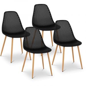 Lot de 4 chaises salon salle à manger restaurants, les cafés, les bureaux et les salles d'attente 150 kg max hauteur 46 cm plastique & acier noir