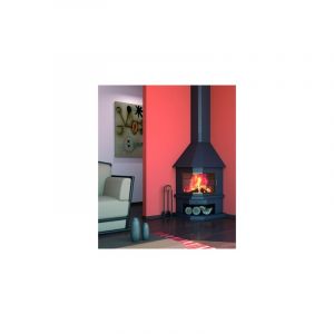 Focgrup Cheminée de coin en acier avec porte vitrée 11 Kw encadrement en laiton