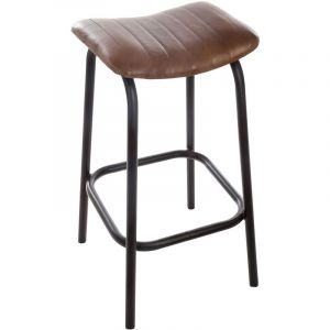 Atmosphera Tabouret de bar en cuir Rétro - H. 75 cm - Marron