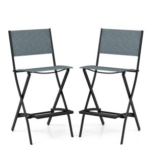 Coast Lot de 2 tabourets de bar pliants pour l'extérieur - Hauteur d'assise 71 cm - 46×57×102 cm (déplié) / 46×10×115 cm (plié) - Bleu - Capacité de charge 150 kg