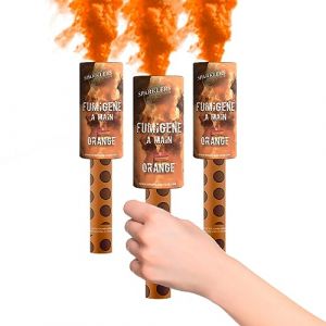Fumig&egrave;ne Torche a Main 45 secondes couleur Orange - Lot de 3 - D&eacute;clenchement &agrave; M&egrave;che dur&eacute;e 45 sec fumigene cOrange