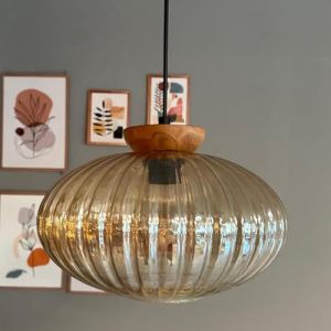 Bamyum Elegant Suspension Luminaire Verre R&eacute;tro en Metal de 30 cm, Lustre de Salon Vintage, &Eacute;clairage de Plafond pour Chambre et Cuisine