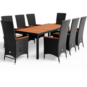 Salon de jardin en poly rotin Rio 9 pi&egrave;ces noir r&eacute;glable