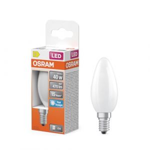 Osram Lampe LED forme &eacute;toile bougie B40 filament, 6500 K blanc froid lumi&egrave;re du jour, 3,4 W, E14, d&eacute;polie, 470 lm, 15 000 h, pour lustres, lieux de