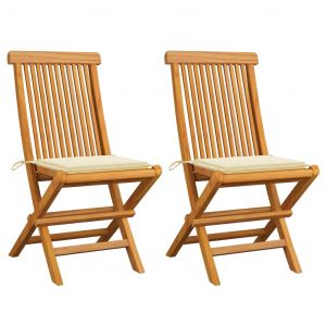 VidaXL Chaises de jardin avec coussins crème 2 pcs Bois de teck massif