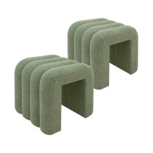 Ensemble de 2 poufs repose-pieds modernes en tissu vert fonc&eacute;