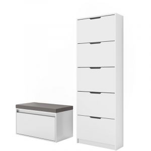 Le basculeur &agrave; chaussures Luca, Blanc, 2 parties, avec banc Vicco