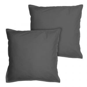 Matt & Rose Set de 2 taies d&rsquo;oreiller unies &agrave; volant Anthracite 65x65cm
