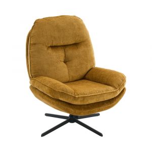 DRAWER Fauteuil pivotant pieds étoiles en velours - Jaune moutarde - Sofia